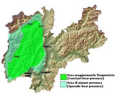 Karte der Bärenverbreitung im Trentino