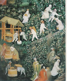 Bauern bei der Feldarbeit - Fresko um 1400, Adlerturm Trient