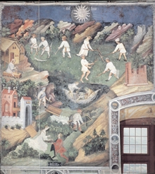 Bauern und Adelige - Fresko um 1400, Adlerturm Trient