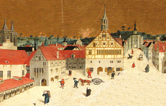 Mittelalterliche Stadt (Altarbild aus Rottenburg ob der Tauber, Foto A. Prock)