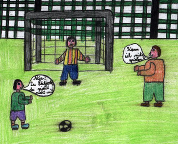 Zeichnung von Kindern, die Fußballspielen
